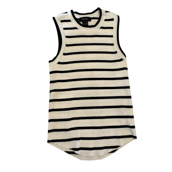 Like new Karen Kane Cream & Black Striped Ribbed Sleeveless Sweater Size Small - Picture 4 of 14